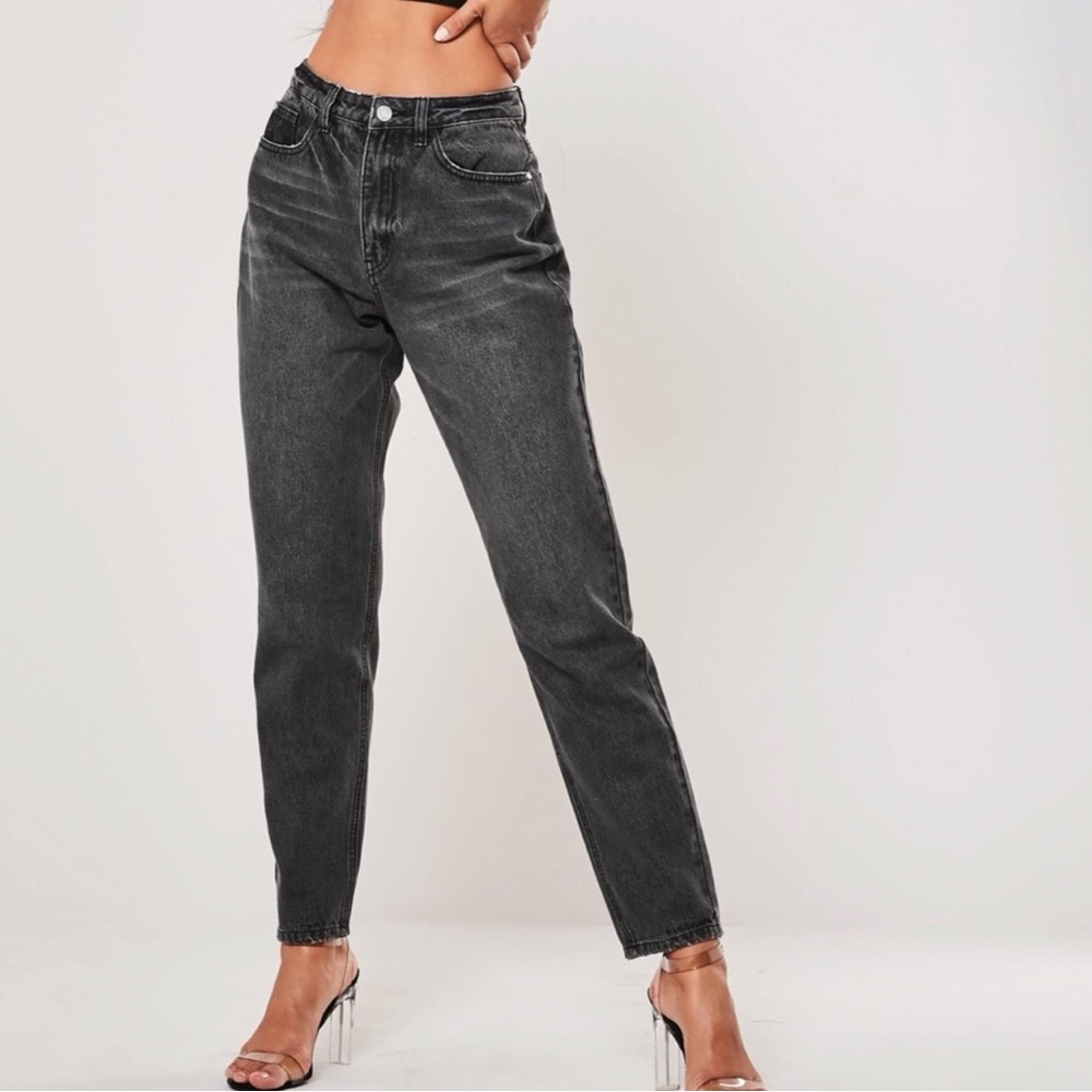 Missguided Riot High Rise Mom Jean Black Sz 8